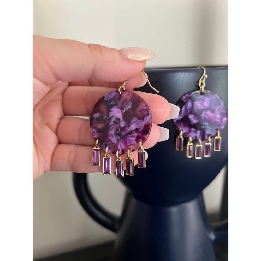 INC Purple Circle Earrings with Drop Crystals - Picture 5 of 7